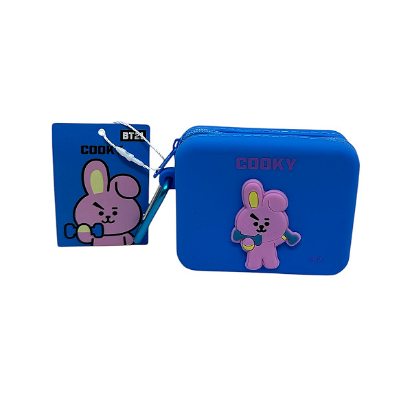Porta Moedas Fofo Cooky BT21 Silicone com Mosquetão Miniso