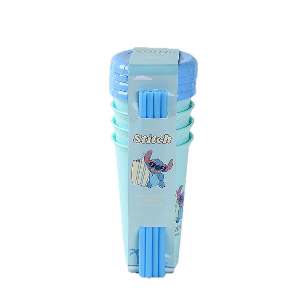 KIT 4 COPOS COM CANUDO STITCH DISNEY BPA FREE MINISO