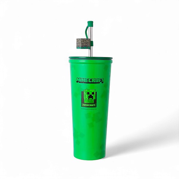 Copo Térmico Minecraft Gamer Com Canudo Inox Miniso
