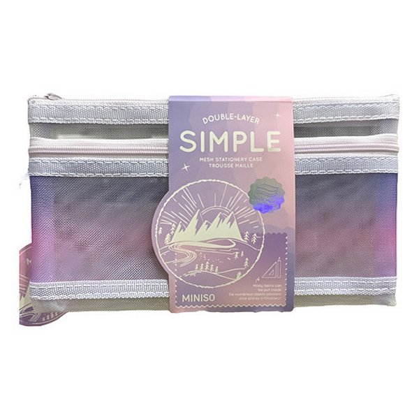 Estojo Duplo de Tela Translucido Miniso Papelaria Roxo Lilas