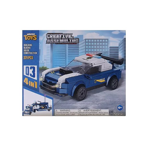 Carro de Polícia 4 Em 1 Montar 271 Peças Infantil Miniso