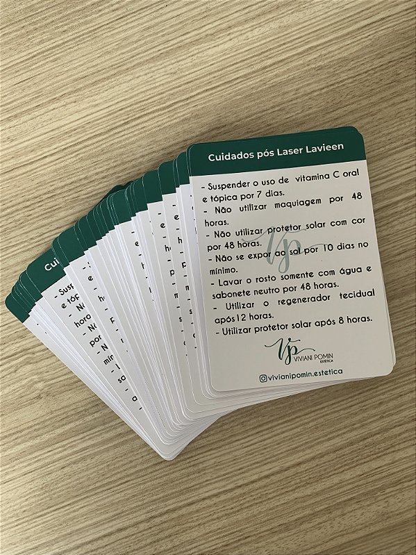 Cartão de Cuidados pós procedimento 50 Unidades