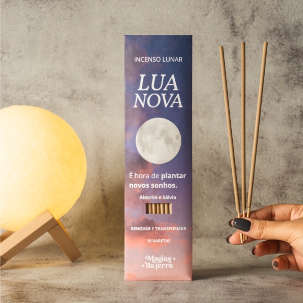 Incenso Natural Alecrim e Salvia Lua Nova Ritual Renovação 10 Varetas (Preço Sugerido de Venda R$27,50)