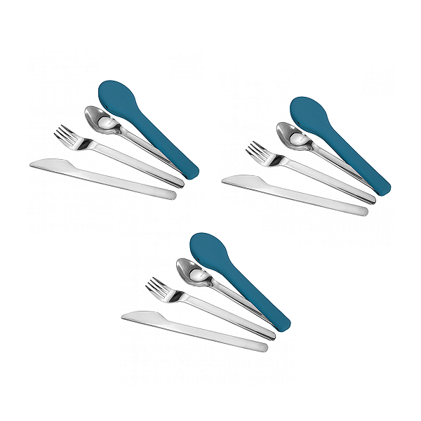 Kit família: 3 kits trio de talheres Inox