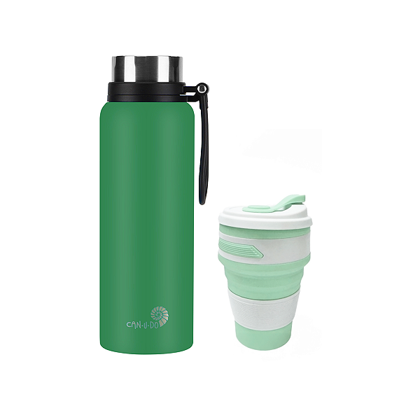 Garrafa Camping + Copo silicone 350ml