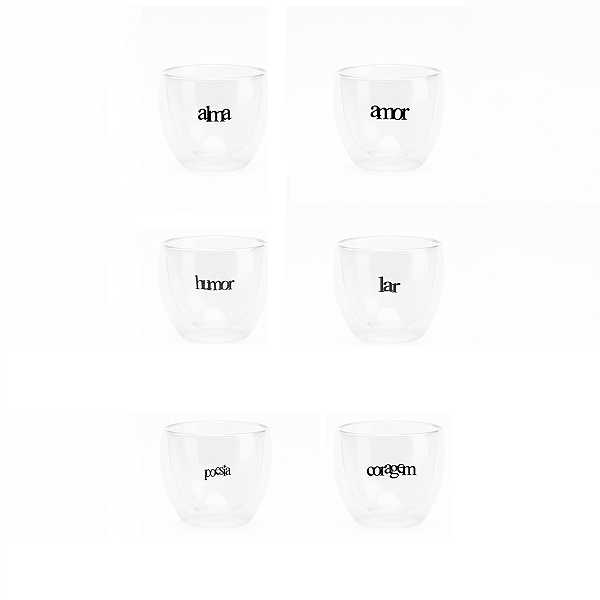Kit Sentimento: 6 copos double wall 80ml - Personalizados