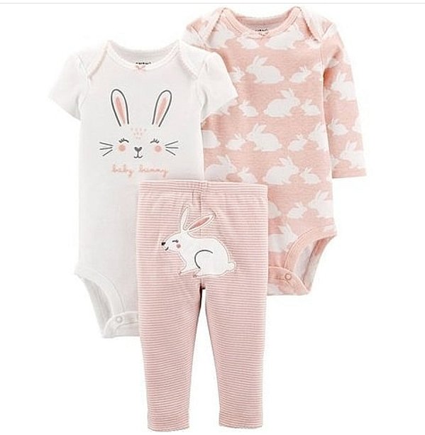 Trio Carters rosa e branco coelhinha