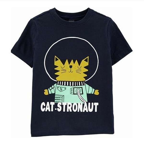 Camiseta Carters preta, gato astronalta