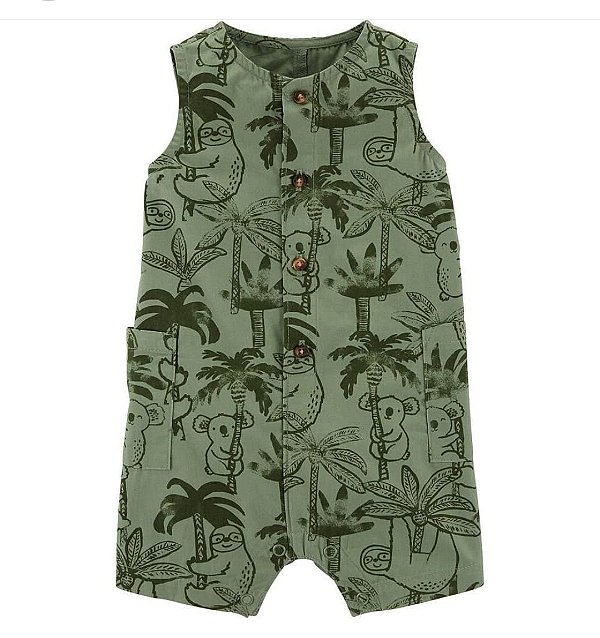 Romper regata de tecido verde com coala no coqueiro