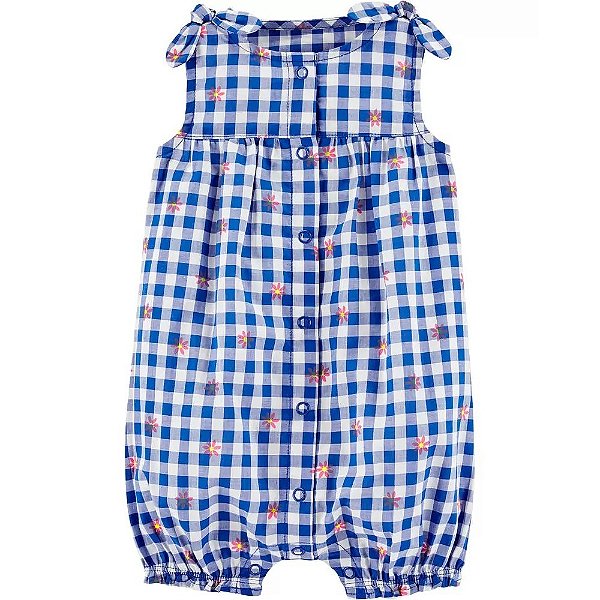 Romper de tecido Carters xadrez floral