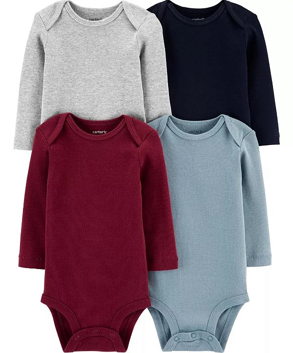 Kit body manga longa Carters cores lisas