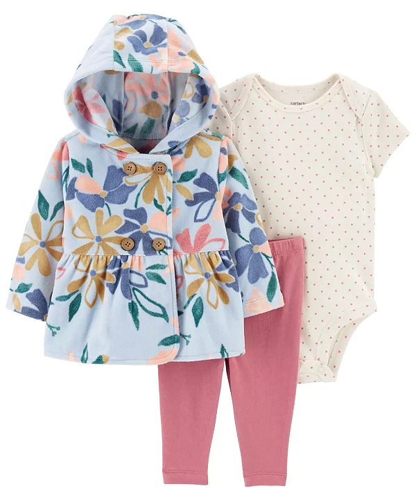 Trio de inverno Carter's floral, casaco em fleece
