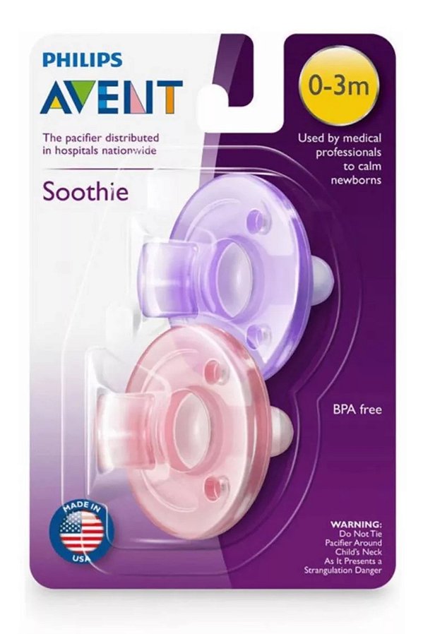 Kit 2 chupetas Philips Avent Soottie 3+ lilás e rosa