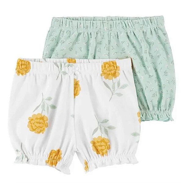 Kit 2 shorts Carters branco floral e verde