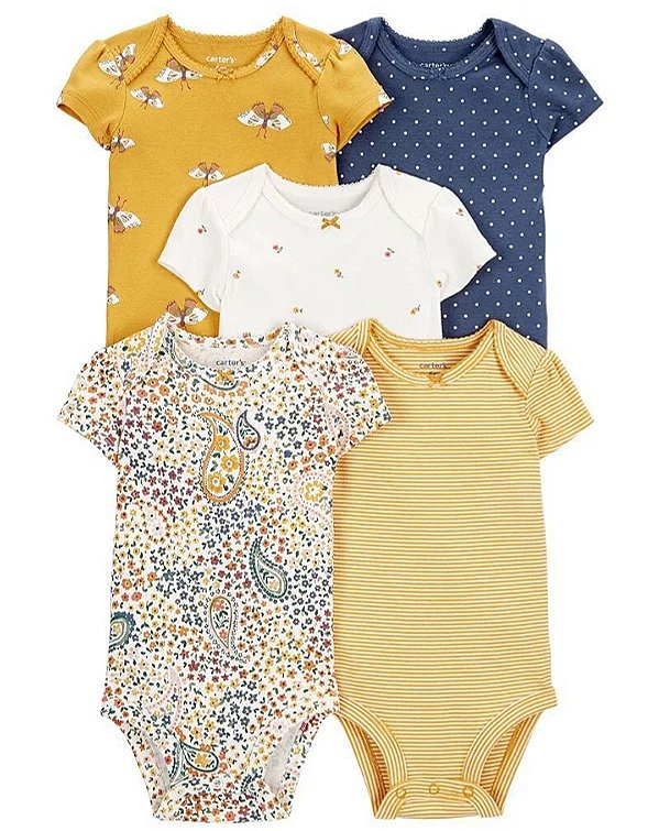 Kit body Carter's floral amarelo nova coleção