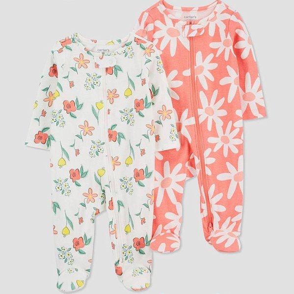 Kit 2 macacões Carter's Floral Salmão