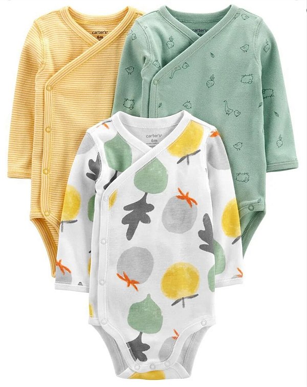 Kit body manga longa Carter's quimono vegetais