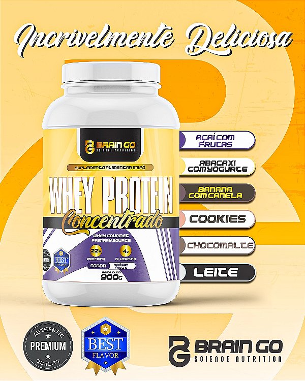 WHEY PROTEIN CONCENTRADO BEST FLAVOR - 900G - BRAIN GO