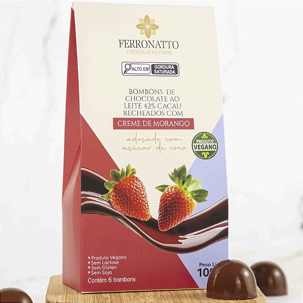 Caixa Bombom Truf. Morango Choc. 42% Cacau Açú Coco 100g