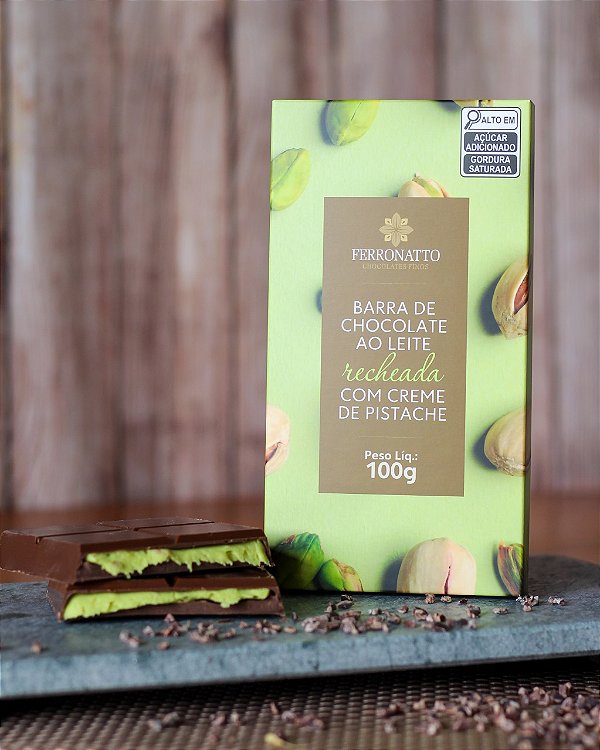 Barra de Choc ao Leite Recheada com Creme de Pistache 100g