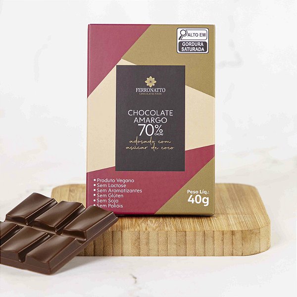 Barra Choc. 70% Cacau  com Açú Coco - Vegano40g