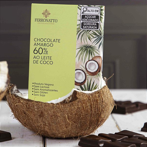 Barra Chocolate Amargo 60% cacau com Leite  Coco 40g