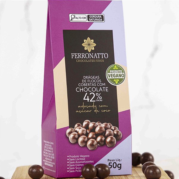 Drágea no Chocolate 42% Cacau Açú. Coco - Vegano 50g