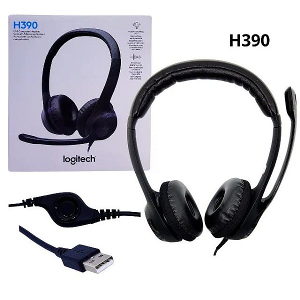 Headset com fio USB Logitech H390, Controle de áudio integrado e Microfone com Redução de Ruído, Preto, 981-000014, Logitech