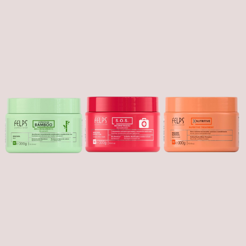Felps kit cronograma capilar máscara Nutritive 300g + Bamboo 300g + SOS 300g (3 produtos)