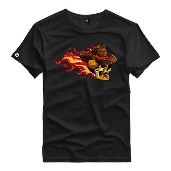 Camiseta Caveira De Fogo Chapéu - 88