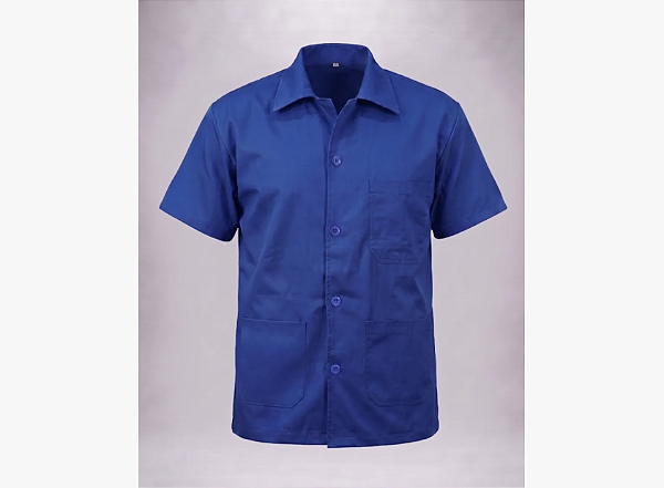 Jaleco Brim Botão Manga Curta Azul/Cinza