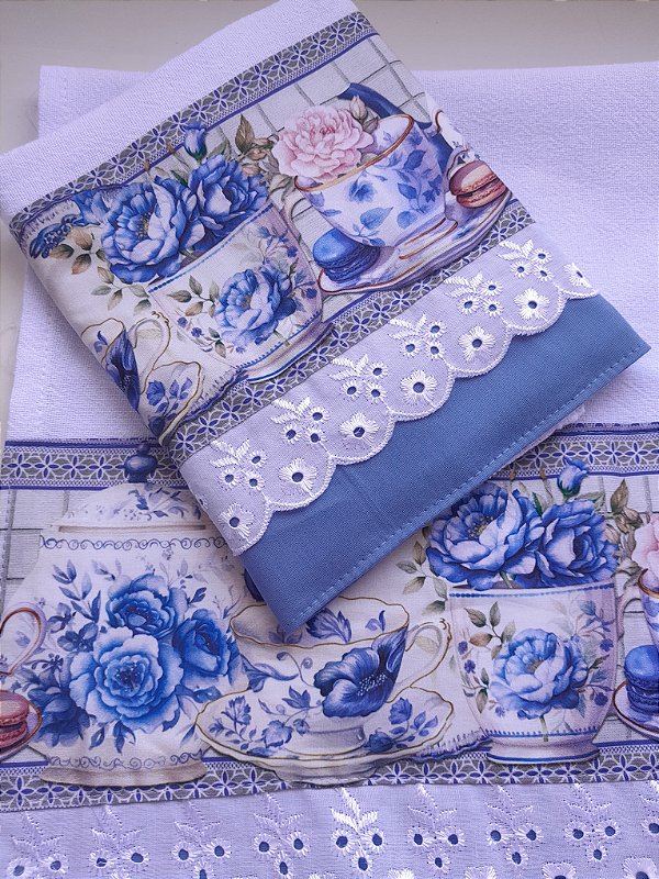 Pano de Prato Floral porcelana azul COD: 000130