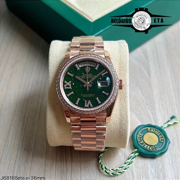 ROLEX DAYDATE ETA FEM ROSE CRAVEJADO 36mm J68185