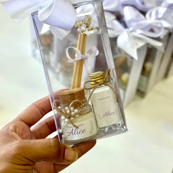Kit  lembrancinha mini aromatizador + mini vela