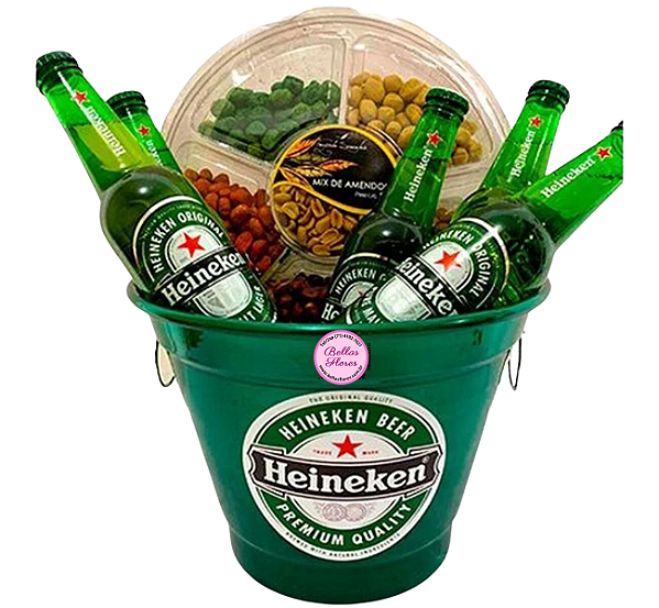 Balde Grande de Cerveja Heineken com Mix de Amendoim