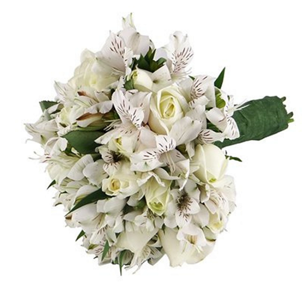 Buquê de Noiva Com Rosas Brancas e Astromélias