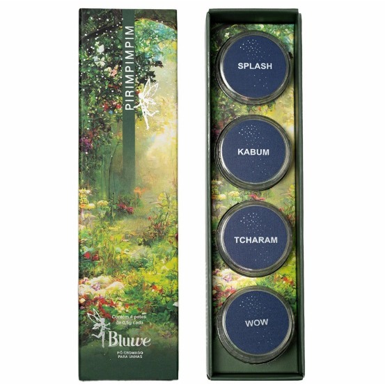 Kit Pó Cromado Bluwe Pirimpimpim 4 Cores Splash Kabum Tcharam Wow Nail Art