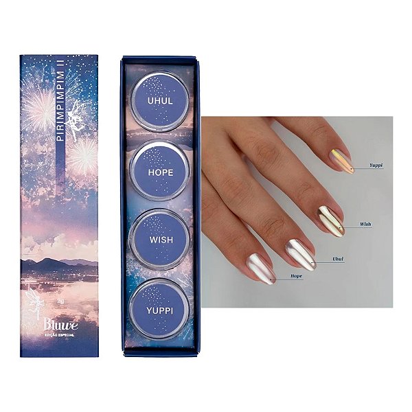 Kit Pó Cromado Bluwe Pirimpimpim II 4 Cores Uhul Hope Wish Yuppi Nail Art