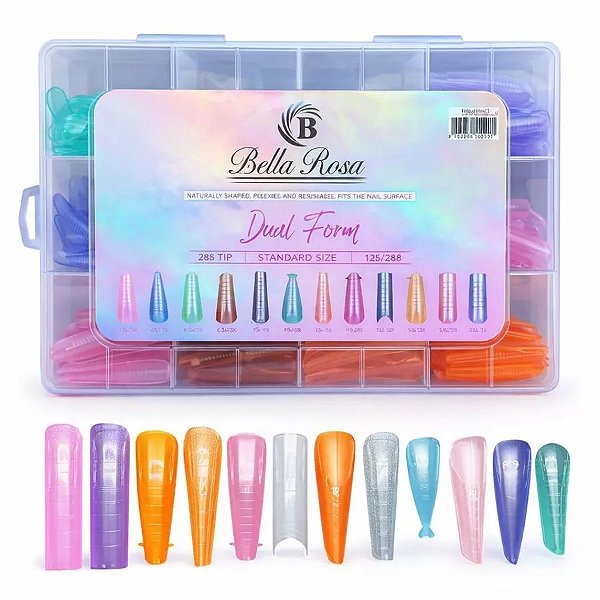 Molde Dual Form Bella Rosa 288 Tips 12 Tamanhos Para Alongamento De Unhas Gel Acrigel