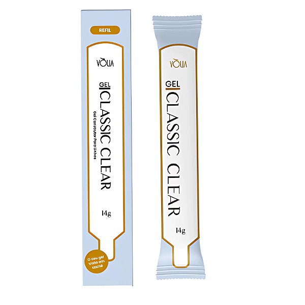 Gel Alongamento Unha Vòlia Refil Sache Bisnaga Economica Variações:Gel Classic Clear 14g