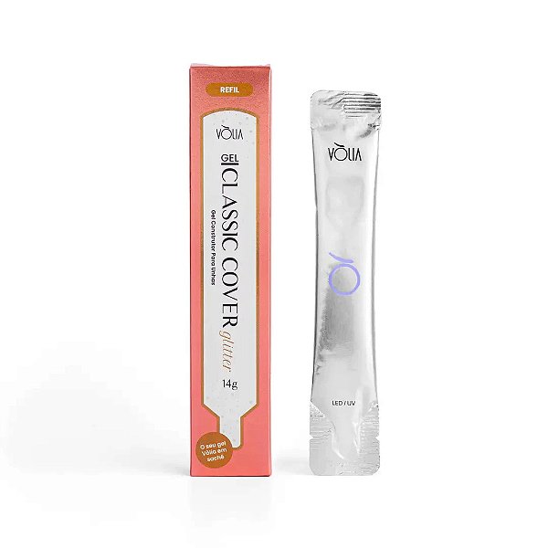 Gel Alongamento Unha Vòlia Refil Sache Bisnaga Economica Variações:Gel Classic Cover Glitter 14g