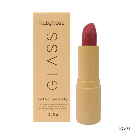 Batom Ruby Rose Glass Velvety Cremoso 3,2ml Lábios Alta Pigmentação Variação:BG03