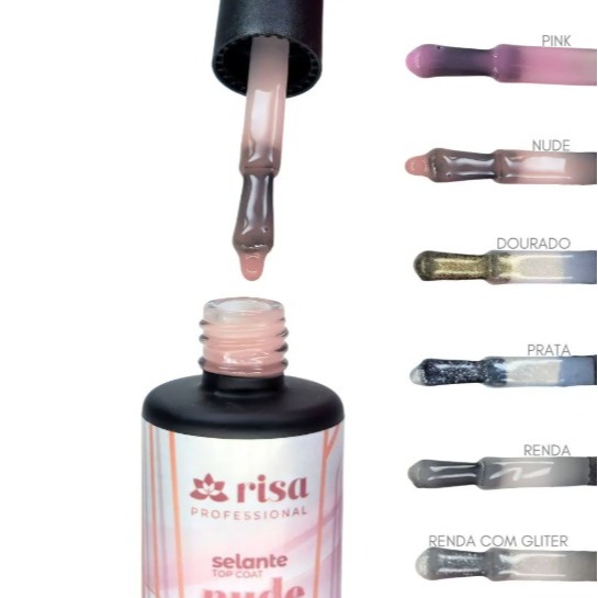 Selante Top Coat Risa 10g UV LED Nude Pink Silver Gold Renda Finalizador Para Unhas Variação:Pink