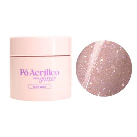 Pó Acrílico Vòlia 20g Com Glitter Shine Para Alongamento De Unhas Variação:Nude Shine