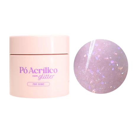 Pó Acrílico Vòlia 20g Com Glitter Shine Para Alongamento De Unhas Variação:Pink Shine