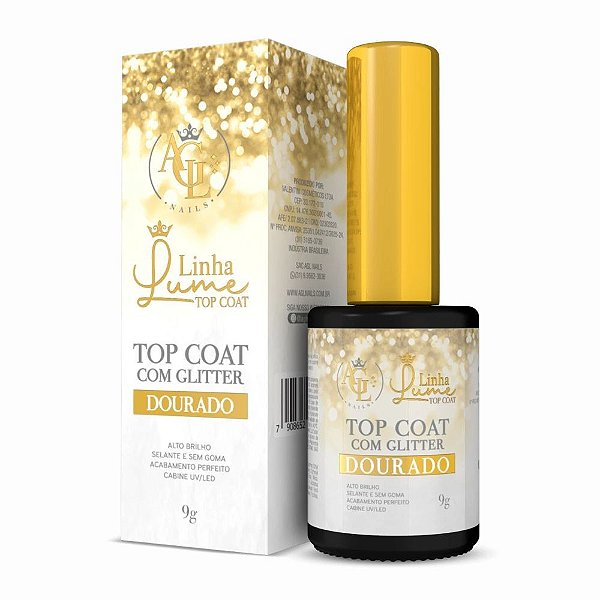 Top Coat AGL Linha Lume 9g Glitter UV LED Dourado Prateado Para Unhas Variação:Dourado