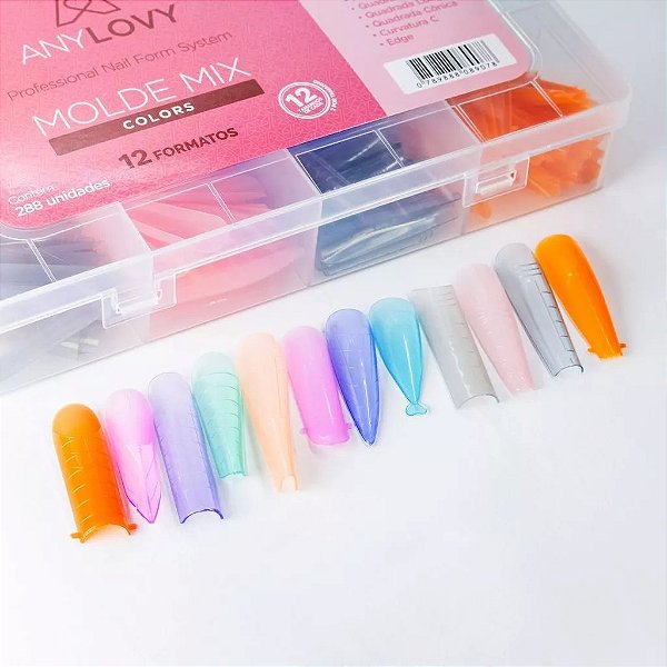 Moldes Anylovy Para Alongamento De Unhas F1 Mix Color Bailarina Francesa Reversa Variação:Mix Colors