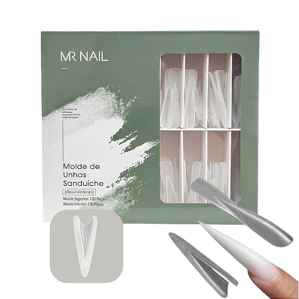 Molde De Unhas Sanduíche MR Nail Reutilizável Para Alongamento Gel Polygel Variação:BW102