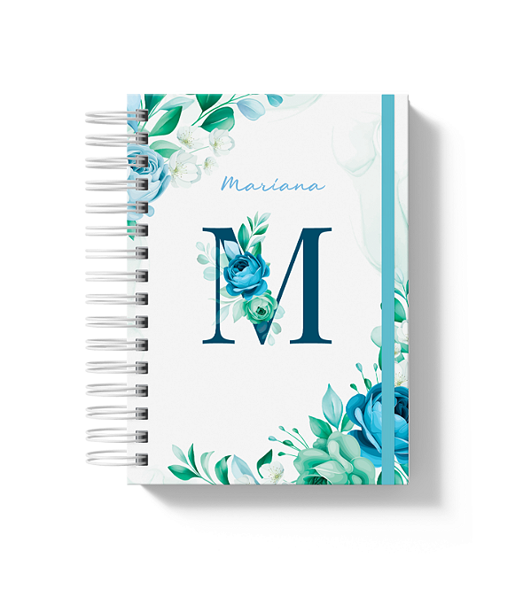 Caderno A5: Alfabeto Floral Azul