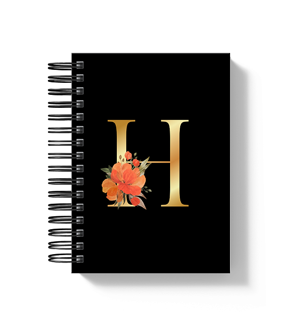 Caderno A5: Alfabeto Floral Capa Preta